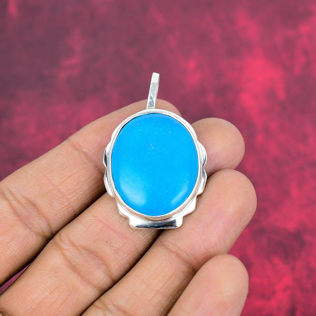 Pandantiv cu piatră prețioasă de mână turcoaz albastru, pandantiv de bijuterii antice din argint solid 925, pentru cadou de logodnă