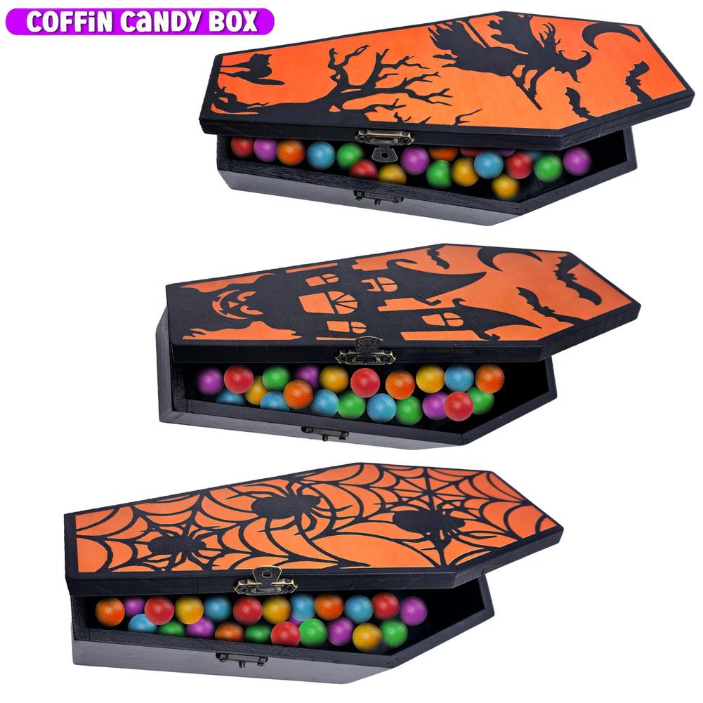 Halloween Candy Box Wooden Storage Container Functional Storage Solution