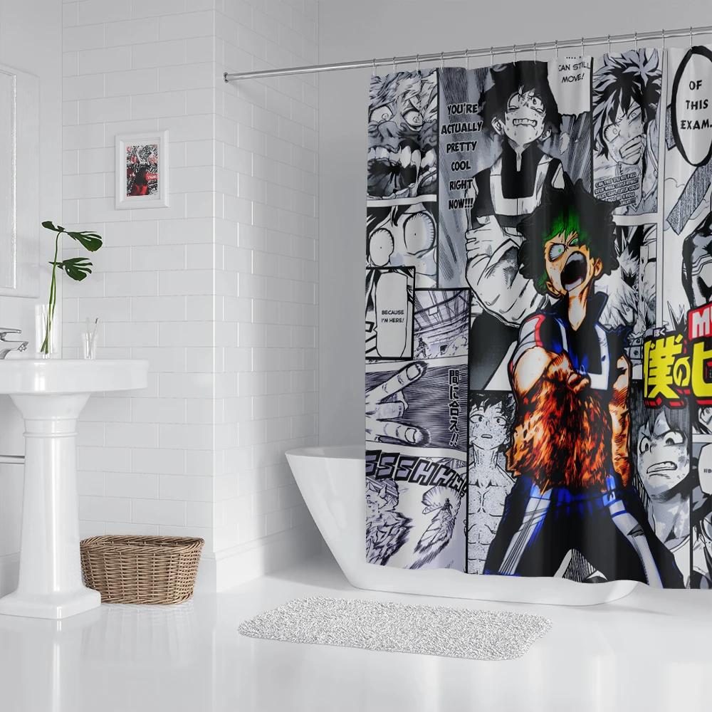Anime Bathroom Curtain Polyester Fabric Shower Curtain 180 * 180CM With  Hooks Bathroom Accessories