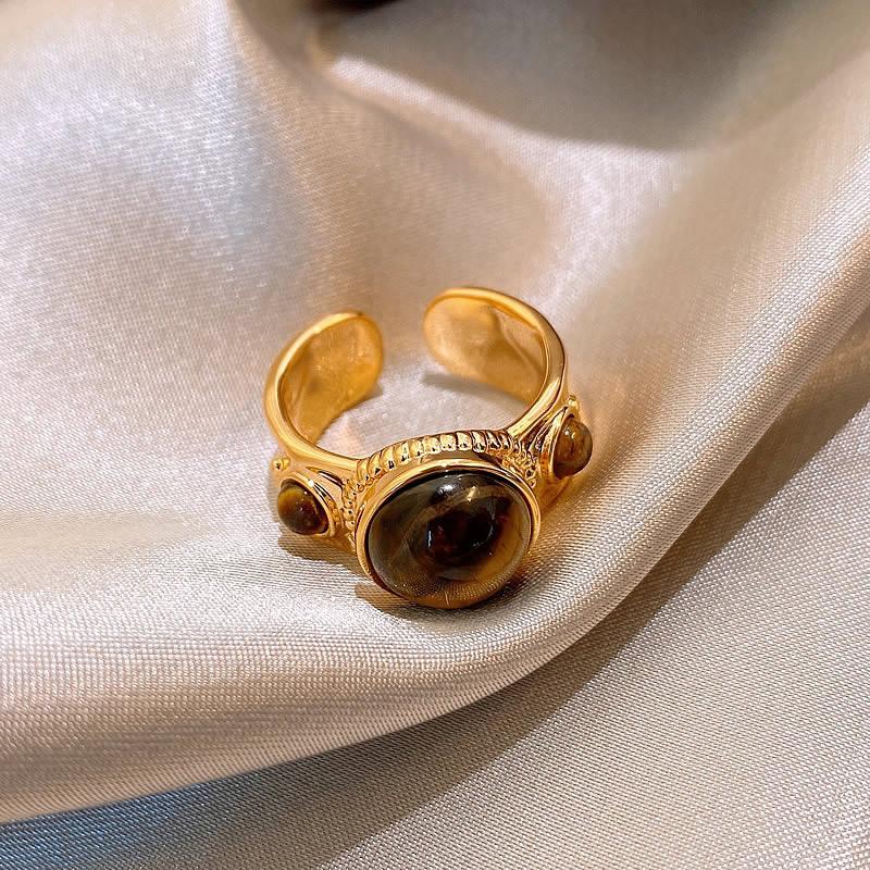 Vintage Maillard Tiger's Eye Irregular Geometric Ring Index Finger Ring Personality Jewelry Women