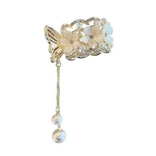 Vintage Pearl High Ponytail Clip - Anti-Sag Geometric Hairpin Holder