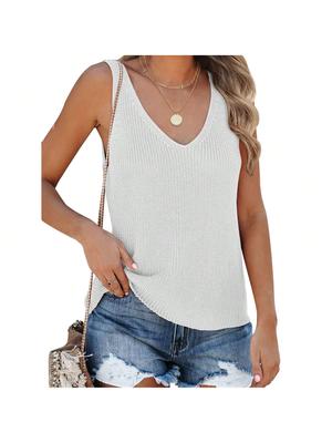Women's Sleeveless V Neck Sweater Vest Loose Knit Cami Tank Top for Spring Summer