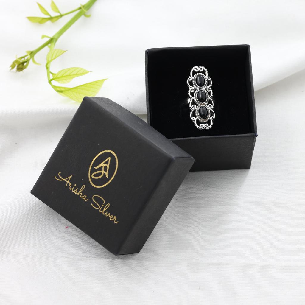 Schwarzer Onyx Silberring, 925 Sterlingsilber Handgefertigter Schmuck, Geschenk für Sie, Silberschmuck für Damen Ar8917