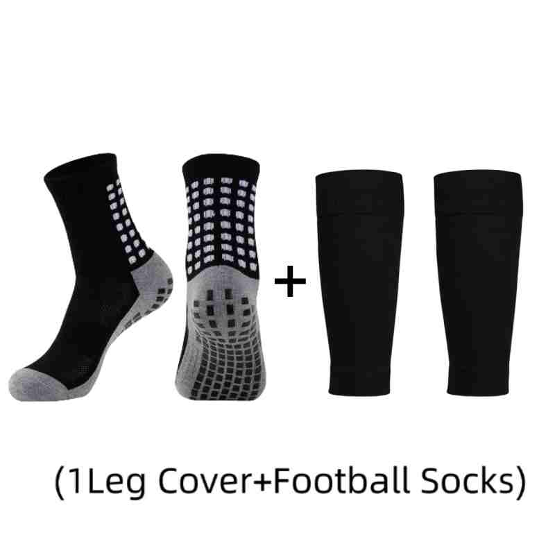 1 Pair of Combination Adhesive Point Anti Slip, Sweat and Odor Resistant  Football Sports Socks+leg Protectors