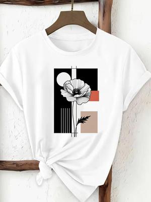 (Asian Size) Print Tee Top Women Woman Fashion Clothing T Shirt  Female Trend Geometric Cute Short Sleeve Graphic T-shirts