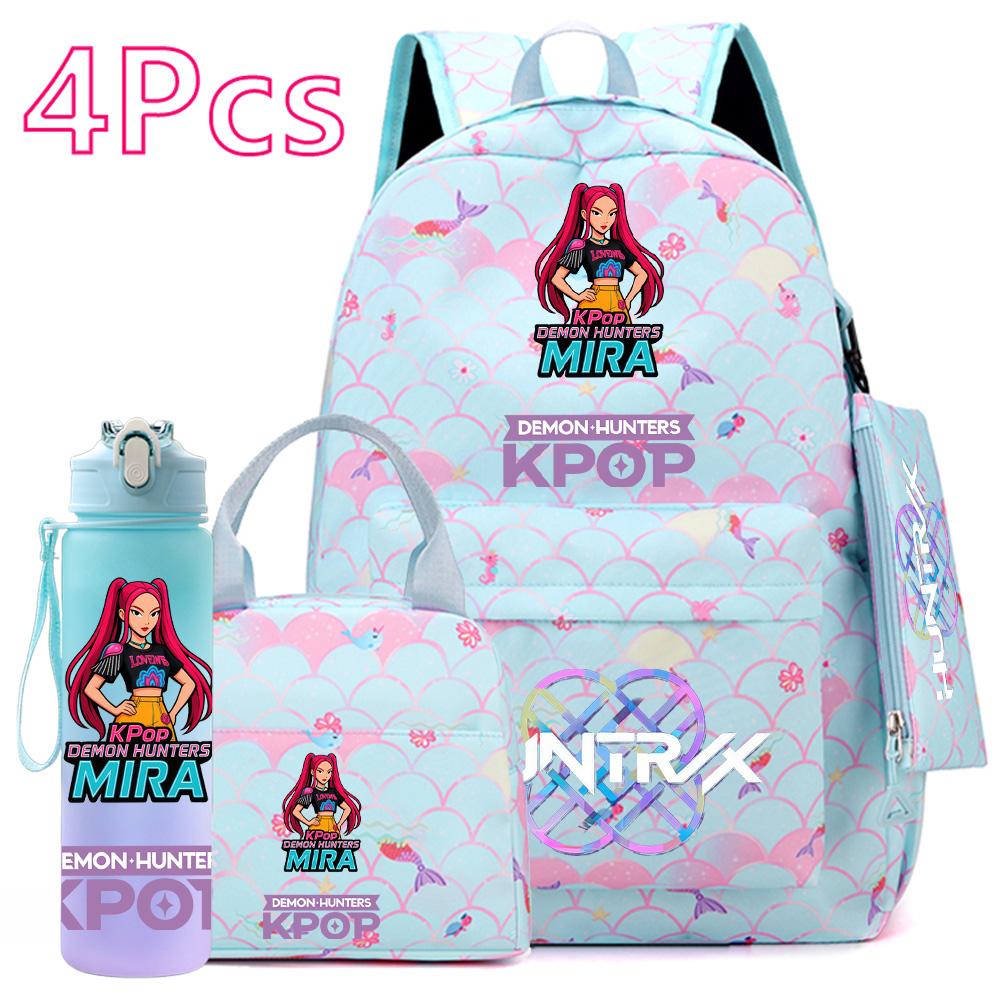 4 Stück/Set Anime KPOP Bedruckter Rucksack mit Handtasche Federmäppchen 750 ml Wasserflasche für Teenager Schüler Junge Mädchen Große Kapazität Schultasche Schultasche