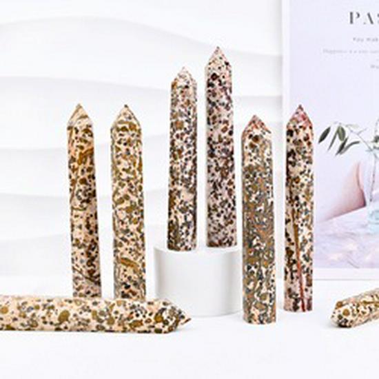 Leopard Print Polished Crystal Hexagonal Energy Pillar Ornament