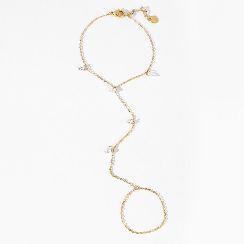 Luxury Crystal Stainless Steel Link Chain Bracelet for Women Gold Plated Connecting Finger Ring Bracelets Statement Jewelry