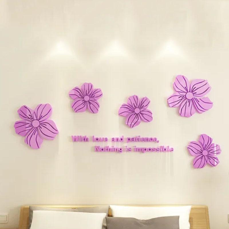 Flower Wall Sticker Acrylic 3D DIY Self-adhesive Wall Decal TV Background Living Dining Room Bedroom Bedside Mural Art Decor