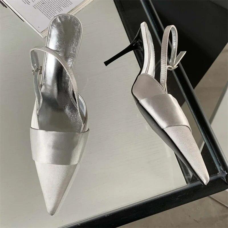 

Eilyken шелковые женские босоножки на шпильке с пряжкой, пикантные вечерние элегантные мюли для стриптиза 39