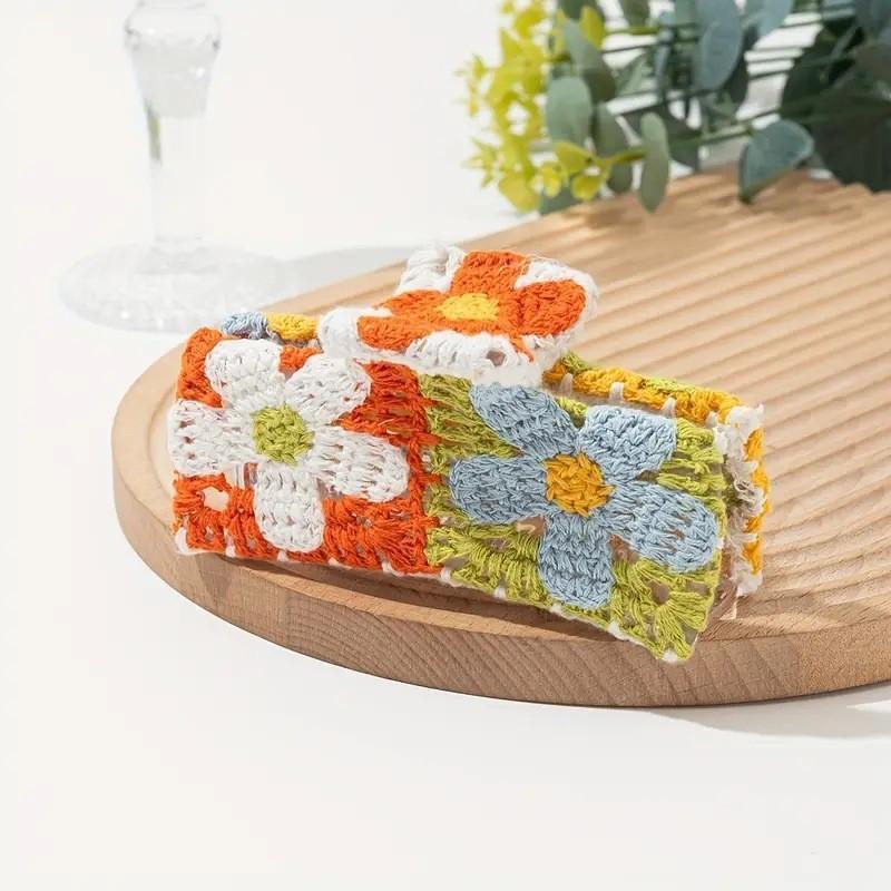 Knitted Flower Hair Claw Handmade Crochet Non-slip Cute Hair Accessory for Girls Women Daily Wear Party Use