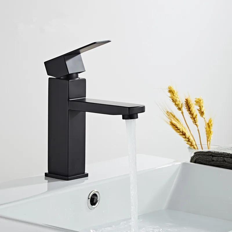 Black Bathroom Basin Faucet Black Baking 304 Stainless Steel  Sink Mixer Tap Hot & Cold Sink Faucet  Bathroom Lavotory Faucet