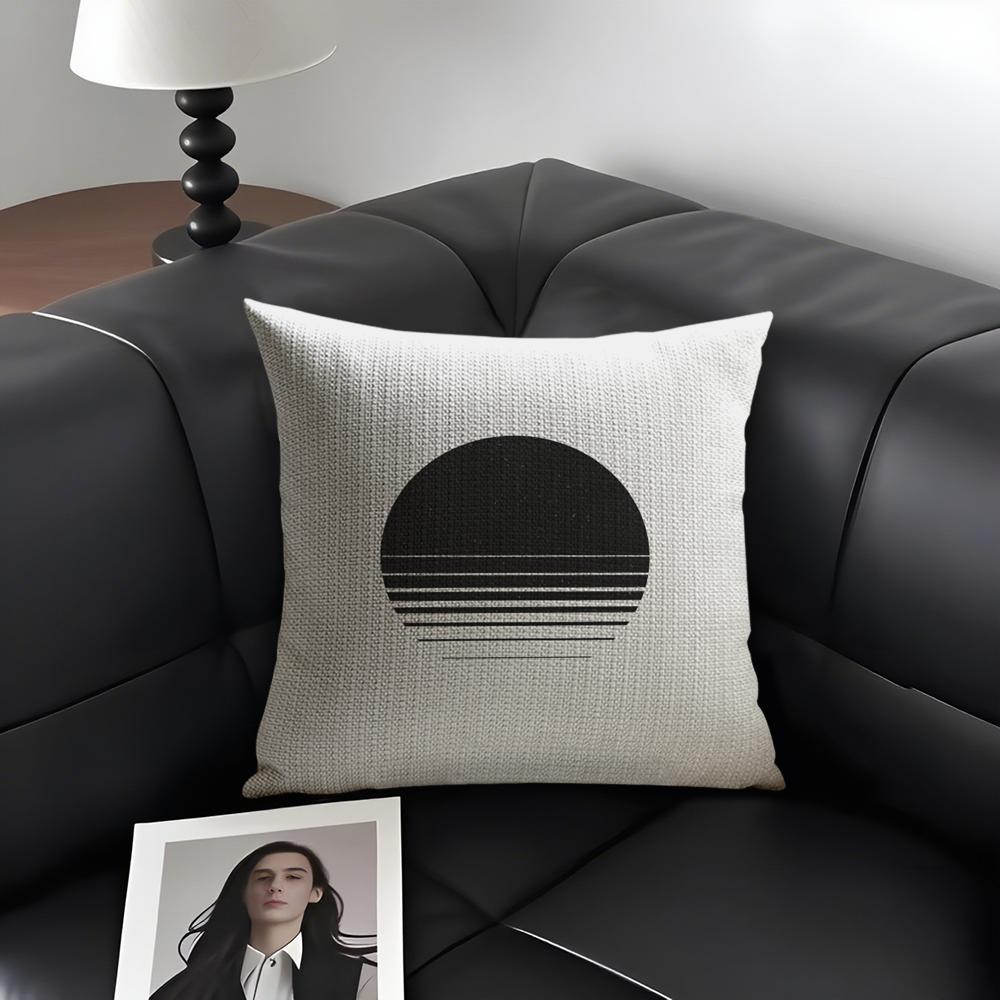Black And White Gray Geometric Cushion Cover Natural Linen Organic Fabric Double-Sided Printing Sofa Home Decor Gift Pillow Case