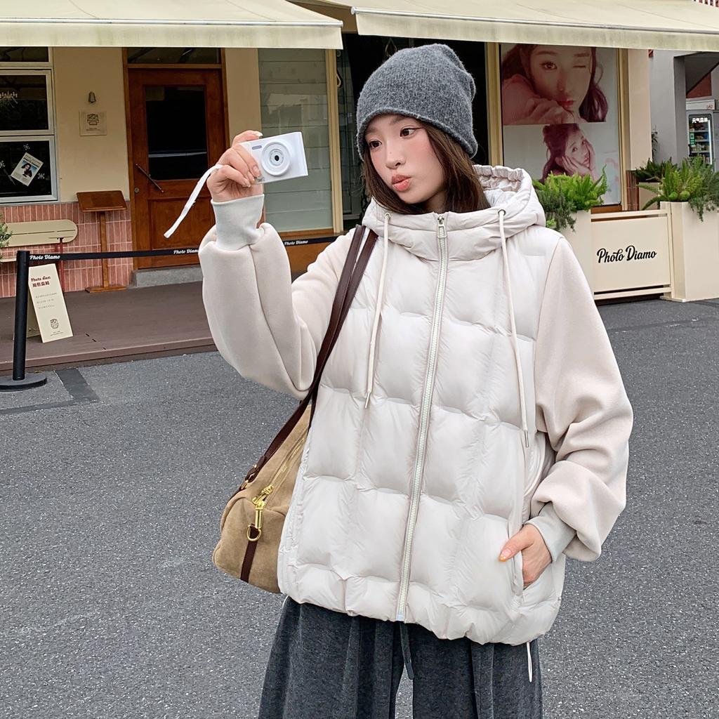 New splicing hooded cotton clothes women's short loose warm puff cotton clothes jacket fashionable thickened outside