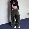 GLYDE Militärgrön Damjeans Hög Midja Vintage Raka Baggy Y2K Denimplagg Hip Hop Amerikanskt Mode Vida Ben Denimbyxor