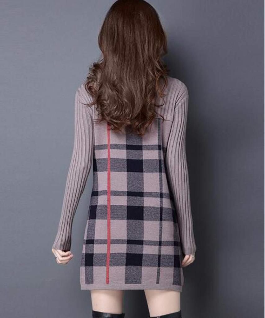 CARLIE KLOSS Sexy Knit High Long Mini Bodycon Size L Women's Korean-Style Dress, Neck, Sleeves, Dress, Dress, Brown,