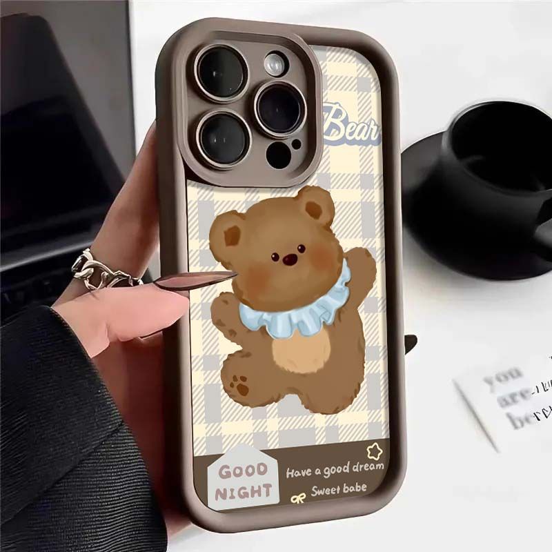 Bib little brown bear iPhone17Promax mobile phone case ladder is suitable for Apple 16promax all-inclusive Tianyan 15.