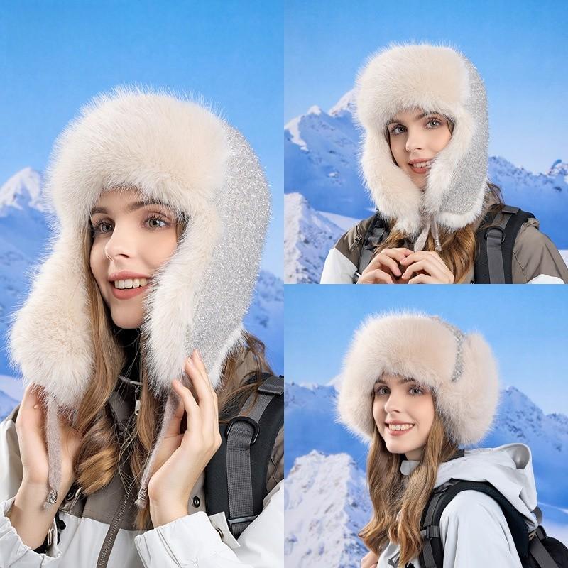 Winter Outdoor Womens Knit Warmth Hat With Earmuffs For Cold Weather Protection
