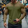 Vintage Patchwork Mens Crew Neck T Shirts Autumn Long Sleeve Contrast Color Buttoned Tops for Men Casual Slim Pullover Male Tees