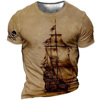 Men's T Shirt Tee Graphic Ship Nautical Crew Neck Clothing Apparel 3D Print Outdoor Daily Short Sleeve Print Fashion Designer Vintage