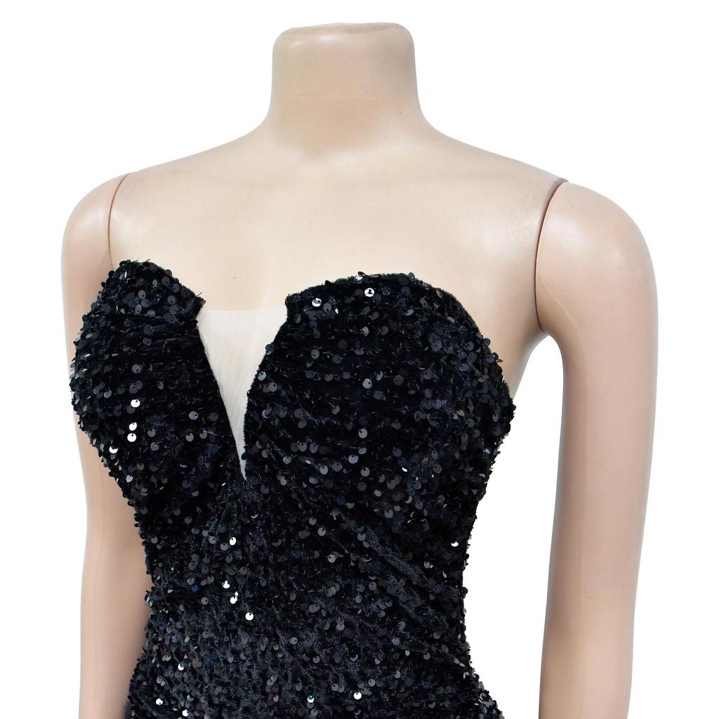 C6713 Women's Fashion Solid Color Backless Sequin Feather Bandeau Dress
