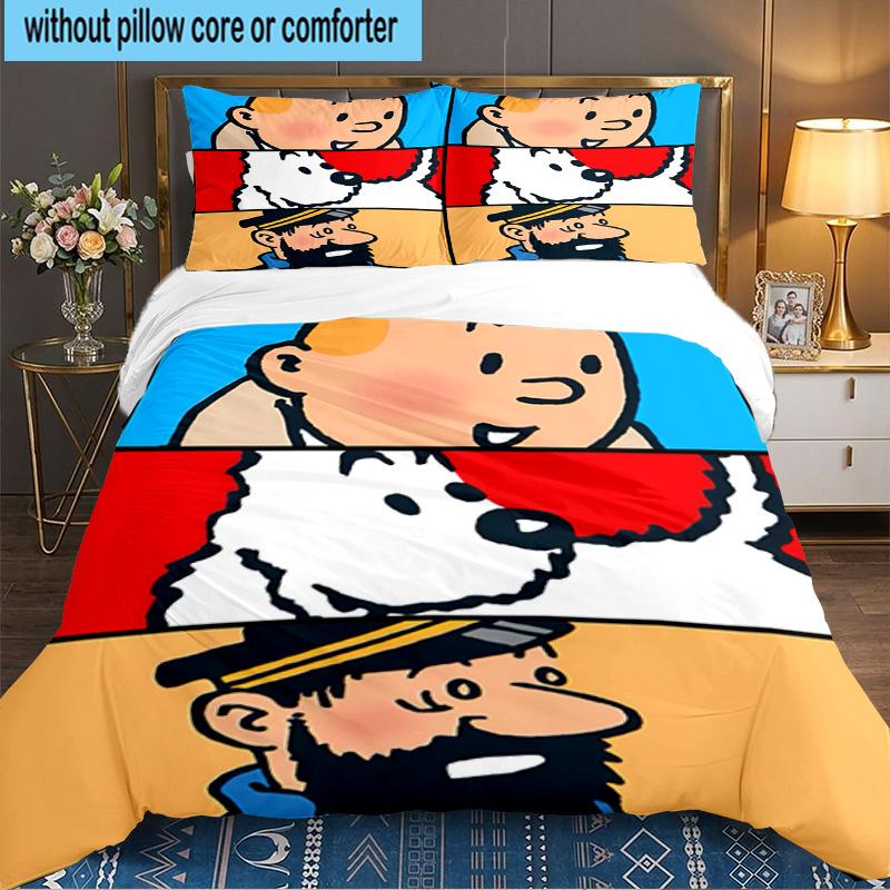 Juego de Ropa de Cama de 3 Piezas Aventura en la Ciudad de Tintín, Incluye 1 Funda Nórdica y 2 Fundas de Almohada, Regalo Perfecto para Navidad, Ideal para Dormitorio, Habitación de Estudiante