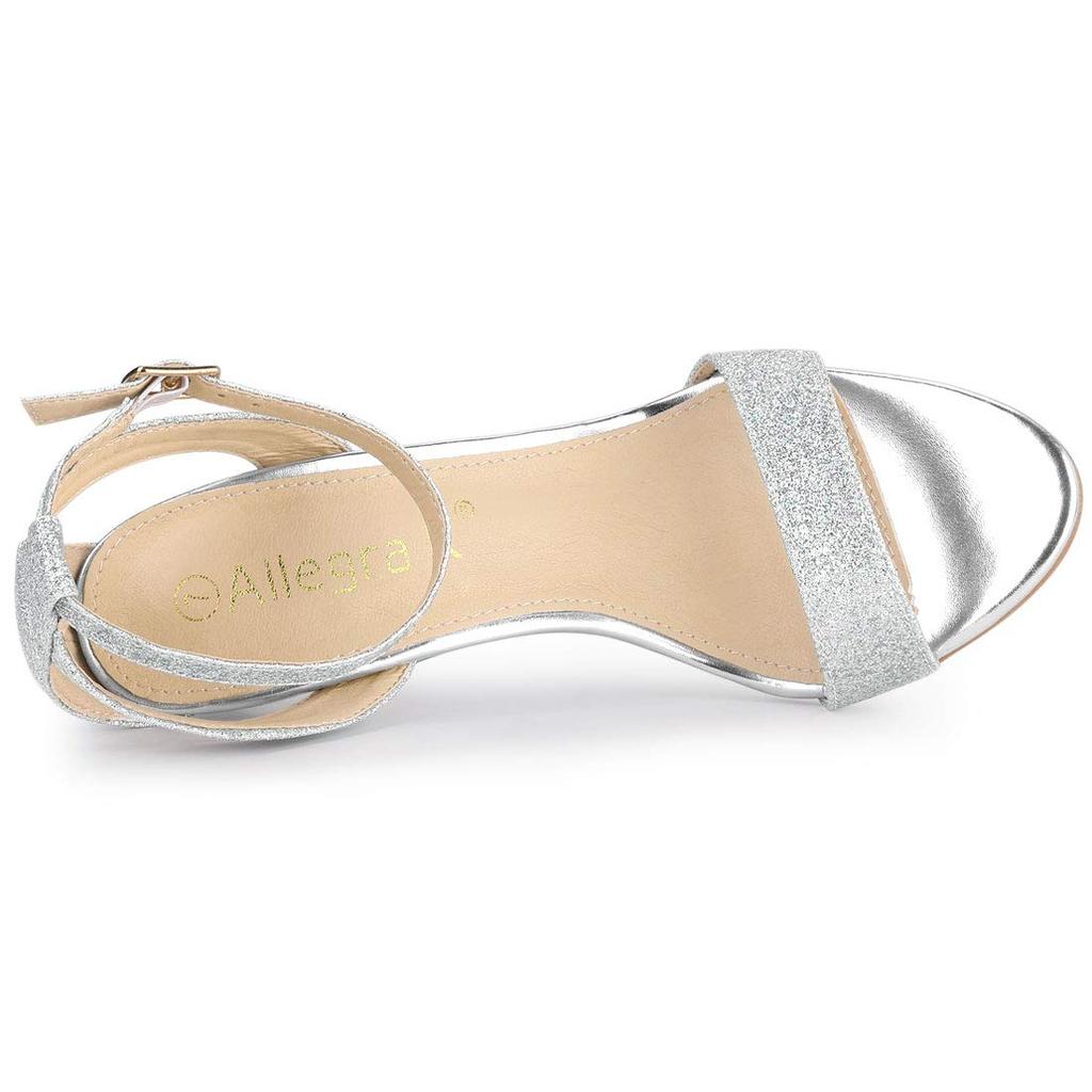 Allegra K Dam Sandaler med Hög Klack och Ankelrem, Öppen Tå, Stilettklack, Silver, Storlek 24.0cm