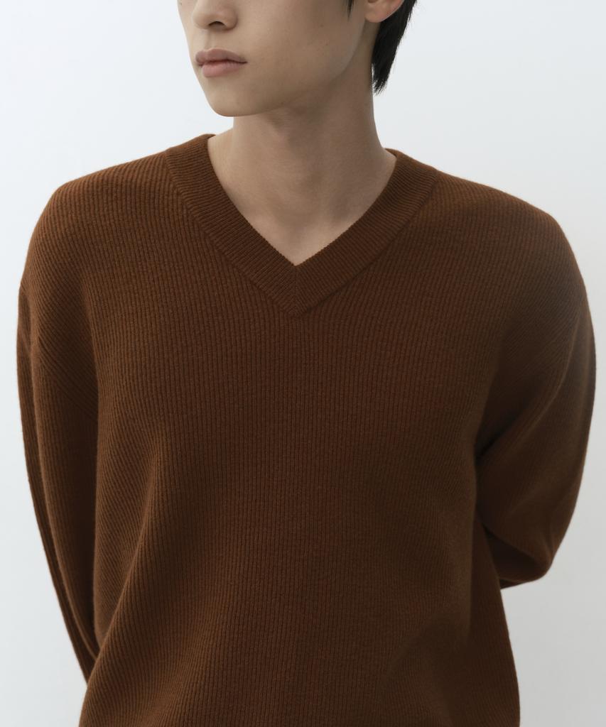 Musinsa Standard [Victoria Wool] Minimal Ribbed V-Neck Knit [Brick]