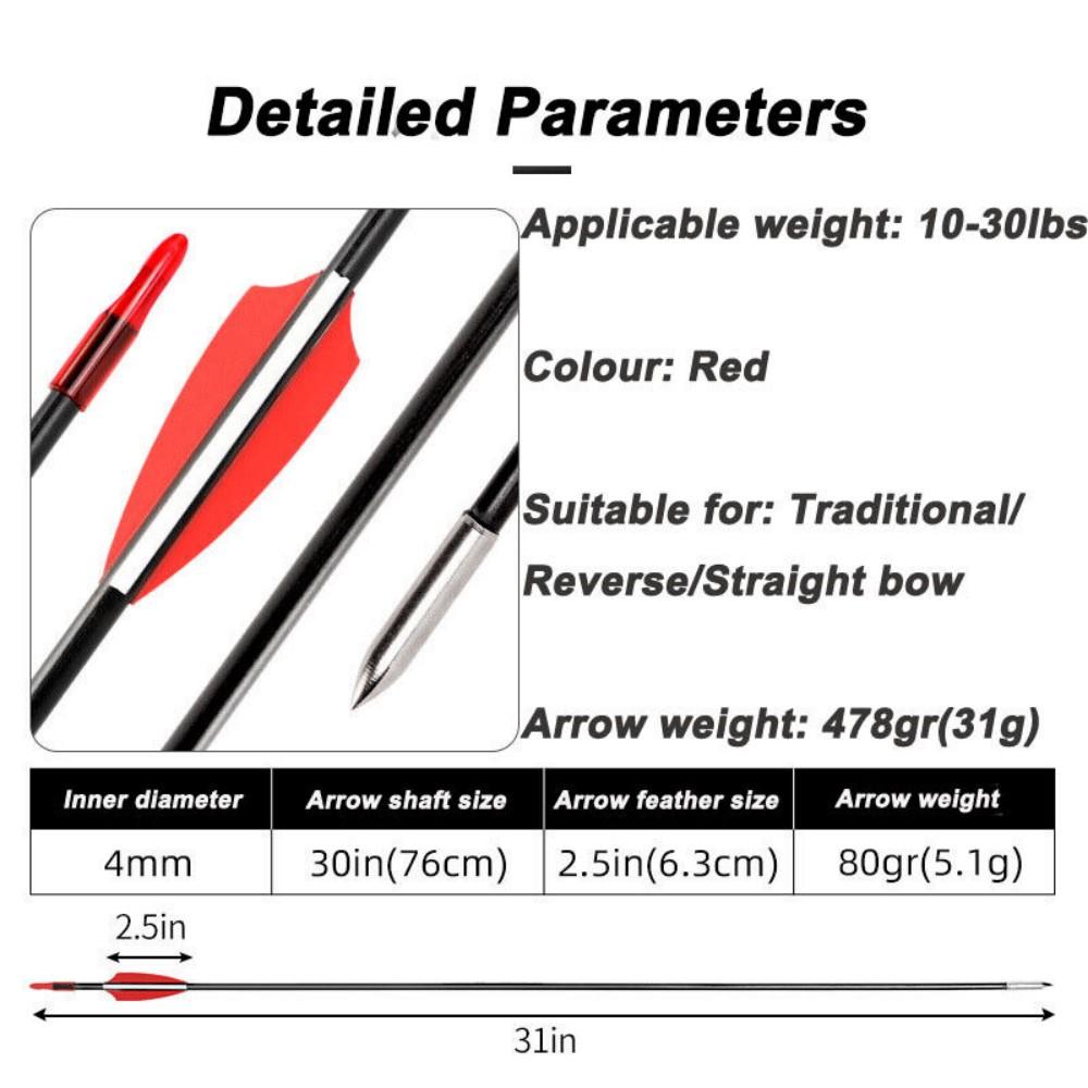 30 Glasfaser Bogenschießpfeile 31" Rot für Compound- und Recurvebögen