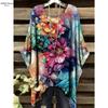 2025 Elegant Bohemian Women's T-shirt Flower Butterfly Bottom Round Neck Multi functional Summer Machine Washable