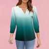 Damenmode Lässig 3/4 Ärmel Print Hemd Damen V-Ausschnitt Oberteile