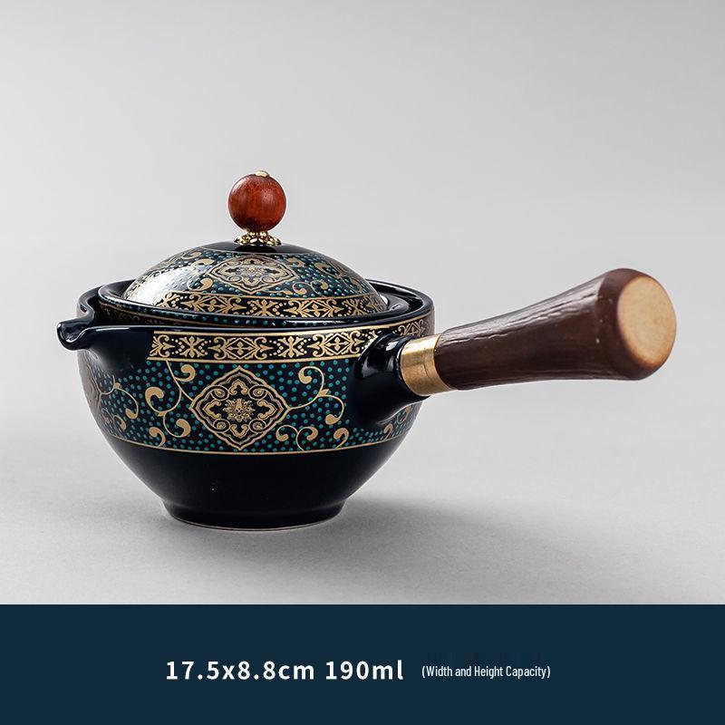 Compact Travel Tea Set with Automatic Rotating Teapot and Side Handle Kung Fu Cups
