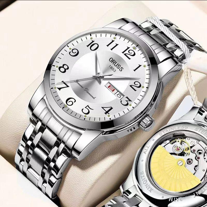 Watch Men'S Double Calendar Waterproof Luminous Fully Automatic Fake Mechanical Fashion Trend Steel Belt Quartz Men'S Watch