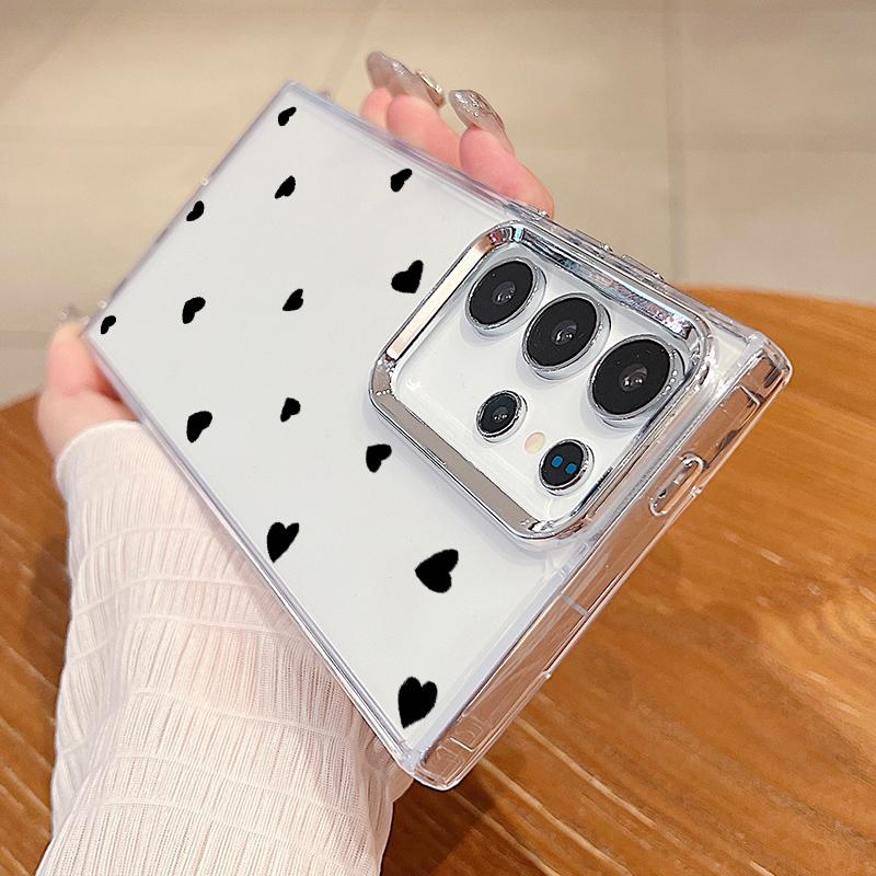 Cute Little Love Hearts Print Transparent Phone Case For Samsung S24 FE S23 Ultra A55 A54 A35 A34 A14 Lens Protection Clear Soft TPU Shockproof Cover