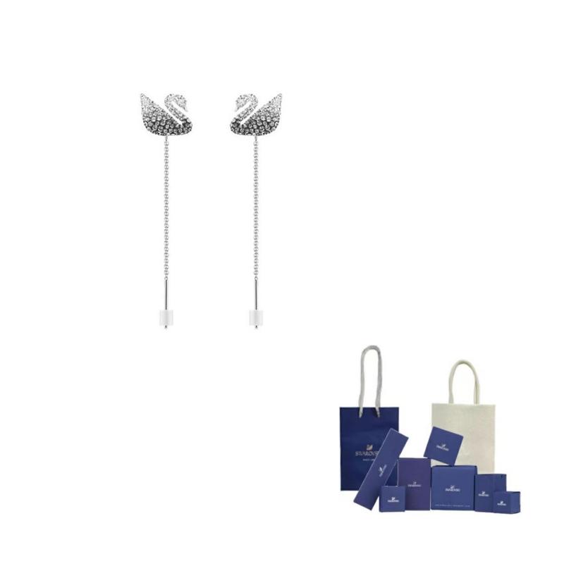 Swarovski Swan Rhodium plated Earrings Womens One Size Fits All-Original Brand Box And Bag чёрный