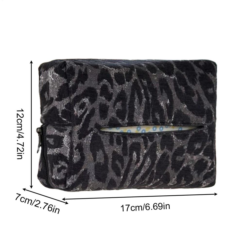 Universal Leopard Print Car Tissue Box Zippered Holder for Headrest or Dashboard Multifunctional Auto Organizer for All Vehicles