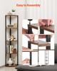 Scaffale Angolare a 5 Piani, Supporto Angolare Alto con Luce LED, Organizzatore Torre Scaffali a Muro con Telaio in Metallo e Ripiani in Legno, Stretto Espositore per Libri