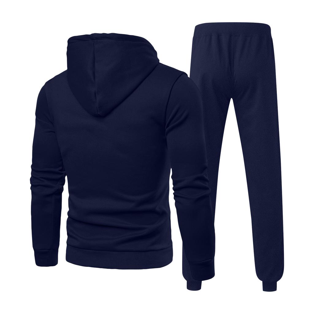Herren Winter Farbiger Kapuzenpullover mit Kordelzug und Langen Ärmeln und Jogginghosen Anzug