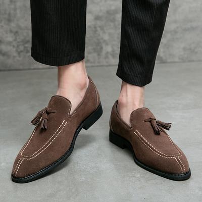 Men Classic Retro Loafer Casual Street Style Coffee Suede Slip On Business Formal Shoes Black Dress Shoes Over Sized