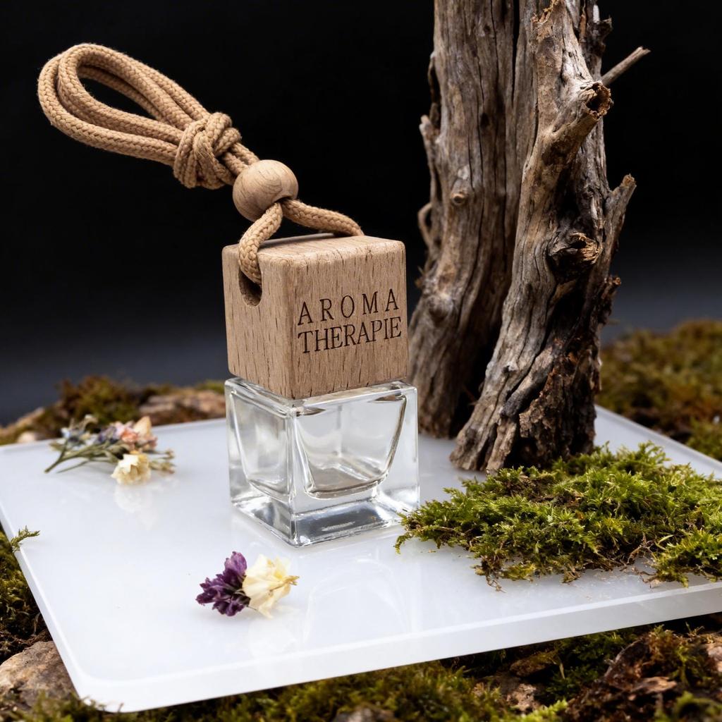 Square Glass Car Aromatherapy Bottle with Wooden Lid - Empty Essential Oil Container
