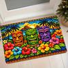 Tiki Mask Tropical Floral Palm Tree Hawaiian Style Flannel Mat 1pc Entrance Door Mat Bathroom Non-Slip Water-Absorbing Home Decor Mat