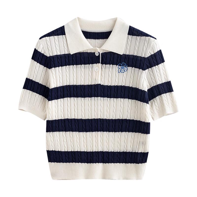 Chuyu Women's Retro Striped Lyocell Polo Knit Top
