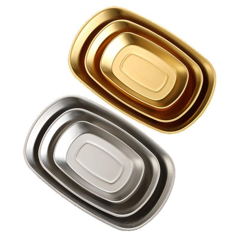 Korean Style Stainless Steel Rectangular Dinner Plate for Fish, Cold Dishes, Rice Noodles, BBQ, Vegetables, and Hot Pot Preparation.