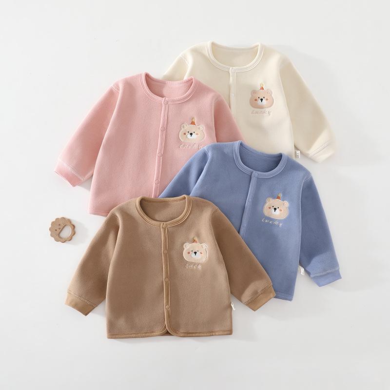 Verdickte Baby-Fleece-Strickjacke für Kleinkinder - Warmes Korallfarbenes Fleece-Oberteil für Jungen und Mädchen