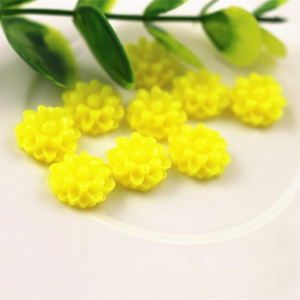 

New Fashion 40pcs 12mm 11 Colors Flat Back Resin Flower Cabochons Cameo жовтий
