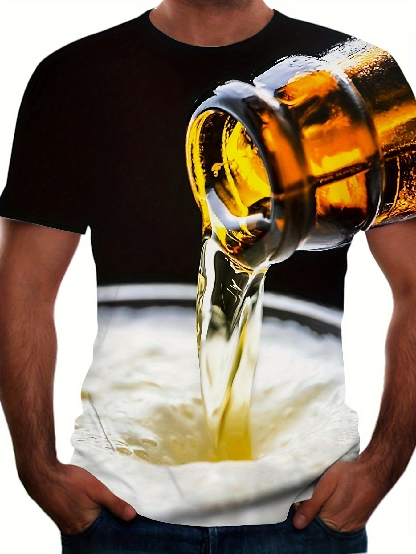 Beer 3D Graphic Print Men s Novelty Short Sleeve Crew Neck T-shirt, Summer Streetwear, Party Carnival S