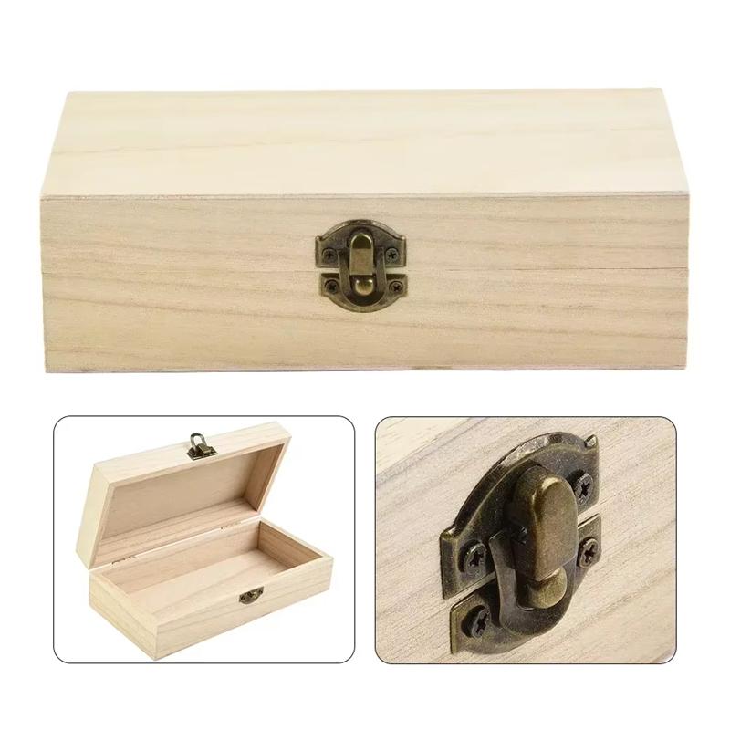 Retro Wooden Storage Box Rectangular Wood Hinged Box Container for Jewelry Keepsakes Multi-Purpose Desktop Storage Organizer