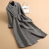 Spring 2025 High-End Houndstooth Wool Coat with Waist Tie for Women