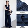 VICTORIA&VERA Women's Faux Denim V-Neck Vest & Wide-Leg Pants Set