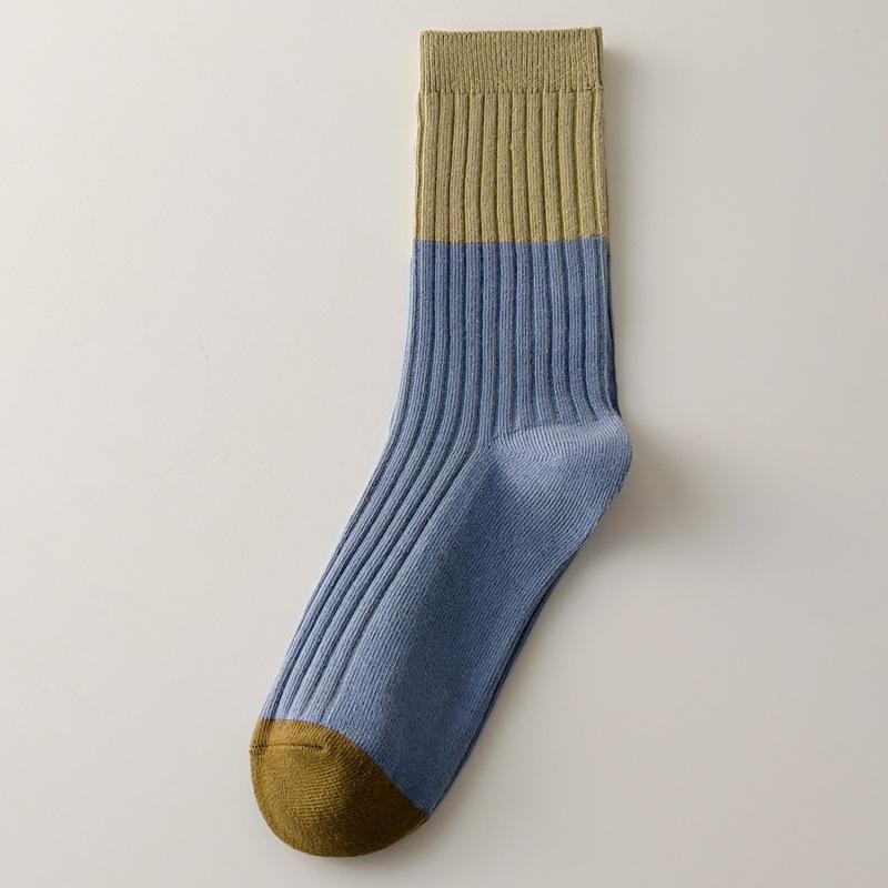 New Warm Casual Cotton Mid Socks Retro Contrast Stripes Same Color Match College Style Cotton Socks Winter Socks